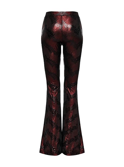 Gorgeous Black And Red Cracked Knit Trousers With Leg Laces And Punk Style Flared Trousers