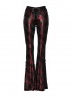 Gorgeous Black And Red Cracked Knit Trousers With Leg Laces And Punk Style Flared Trousers