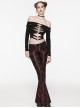 Gorgeous Black And Red Cracked Knit Trousers With Leg Laces And Punk Style Flared Trousers
