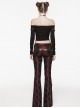 Gorgeous Black And Red Cracked Knit Trousers With Leg Laces And Punk Style Flared Trousers