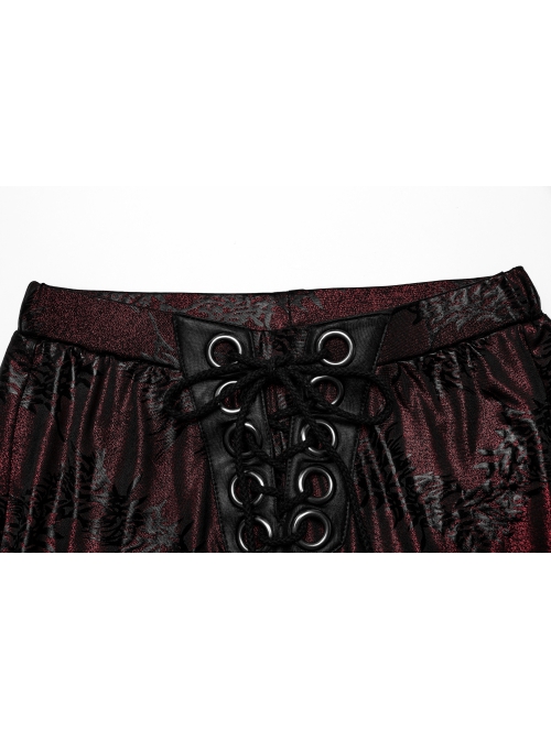 Gorgeous Black And Red Cracked Knit Trousers With Leg Laces And Punk Style Flared Trousers