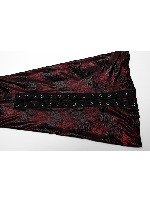 Gorgeous Black And Red Cracked Knit Trousers With Leg Laces And Punk Style Flared Trousers