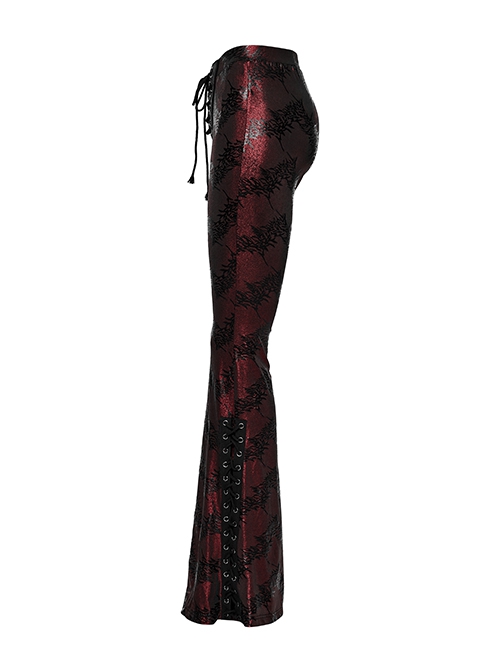 Gorgeous Black And Red Cracked Knit Trousers With Leg Laces And Punk Style Flared Trousers
