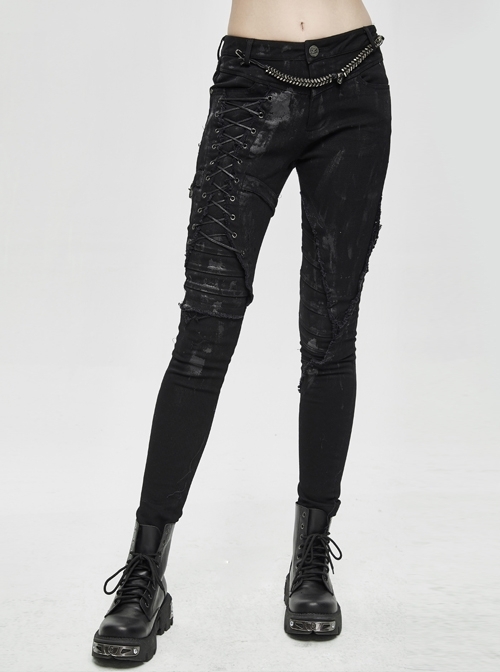 Black Twill Lace-Up Selvage Mecha Punk Pants