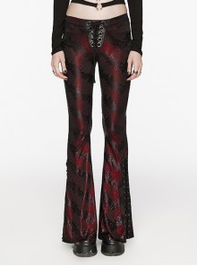 Black Gorgeous Cracked Knitted Trousers With Leg Laces And Punk Style Flared Trousers