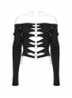 Sexy Black One Line Collar Stretch Hollow Knitted Metal Hoop Punk Style Open T-Shirt