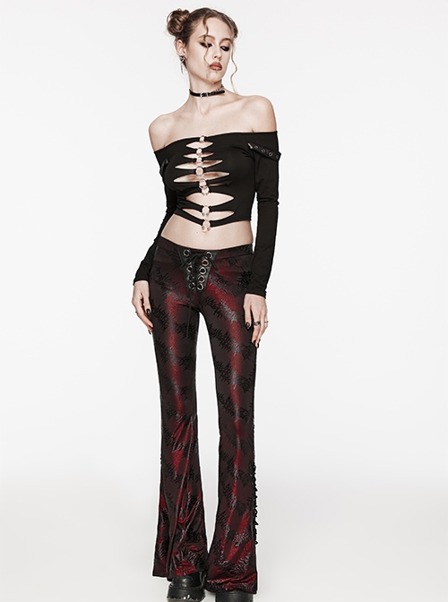 Sexy Black One Line Collar Stretch Hollow Knitted Metal Hoop Punk Style Open T-Shirt