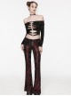 Sexy Black One Line Collar Stretch Hollow Knitted Metal Hoop Punk Style Open T-Shirt
