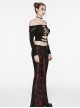 Sexy Black One Line Collar Stretch Hollow Knitted Metal Hoop Punk Style Open T-Shirt