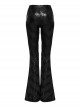 Black Stretch Cracked Knit Side Tie Embellished Punk Style Daily Low Rise Flared Pants