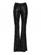 Black Stretch Cracked Knit Side Tie Embellished Punk Style Daily Low Rise Flared Pants