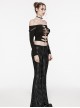 Black Stretch Cracked Knit Side Tie Embellished Punk Style Daily Low Rise Flared Pants