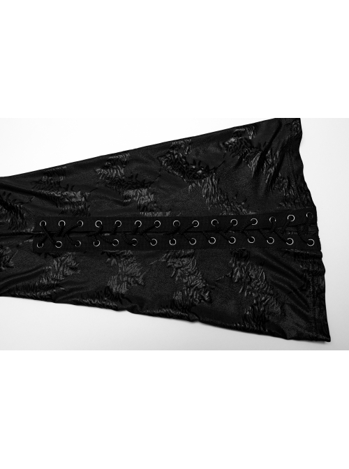 Black Stretch Cracked Knit Side Tie Embellished Punk Style Daily Low Rise Flared Pants