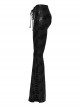 Black Stretch Cracked Knit Side Tie Embellished Punk Style Daily Low Rise Flared Pants