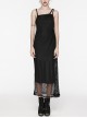 Sexy Black Stretch Mesh Patchwork Taped Side Drawstring Decorative Gothic Style Asymmetric Suspender Dress