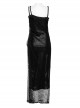 Sexy Black Stretch Mesh Patchwork Taped Side Drawstring Decorative Gothic Style Asymmetric Suspender Dress