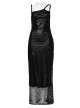 Sexy Black Stretch Mesh Patchwork Taped Side Drawstring Decorative Gothic Style Asymmetric Suspender Dress