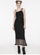 Sexy Black Stretch Mesh Patchwork Taped Side Drawstring Decorative Gothic Style Asymmetric Suspender Dress
