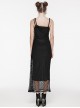 Sexy Black Stretch Mesh Patchwork Taped Side Drawstring Decorative Gothic Style Asymmetric Suspender Dress