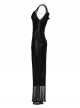 Sexy Black Stretch Mesh Patchwork Taped Side Drawstring Decorative Gothic Style Asymmetric Suspender Dress