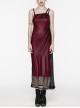 Sexy Black And Red Stretch Mesh Patchwork Taped Side Drawstring Decorative Gothic Style Asymmetric Suspender Dress
