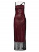 Sexy Black And Red Stretch Mesh Patchwork Taped Side Drawstring Decorative Gothic Style Asymmetric Suspender Dress