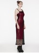 Sexy Black And Red Stretch Mesh Patchwork Taped Side Drawstring Decorative Gothic Style Asymmetric Suspender Dress