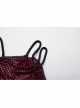 Sexy Black And Red Stretch Mesh Patchwork Taped Side Drawstring Decorative Gothic Style Asymmetric Suspender Dress