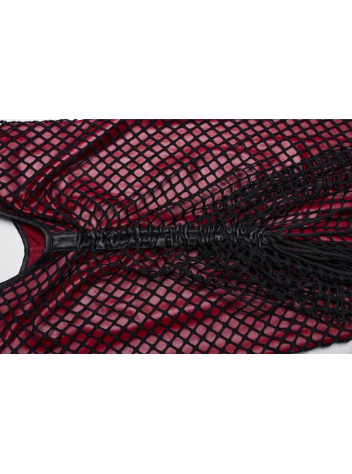 Sexy Black And Red Stretch Mesh Patchwork Taped Side Drawstring Decorative Gothic Style Asymmetric Suspender Dress