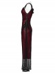 Sexy Black And Red Stretch Mesh Patchwork Taped Side Drawstring Decorative Gothic Style Asymmetric Suspender Dress