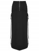 Black Stretch Knit Paneled Cross Taped Pattern Side Metal Eyelet Lace Up Punk Style Slit Skirt