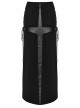 Black Stretch Knit Paneled Cross Taped Pattern Side Metal Eyelet Lace Up Punk Style Slit Skirt