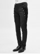 Side Buttons Side Flocking Lace-Up Rivet Black Twill Gothic Pants