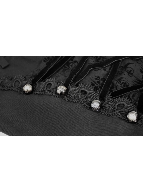 Side Buttons Side Flocking Lace-Up Rivet Black Twill Gothic Pants