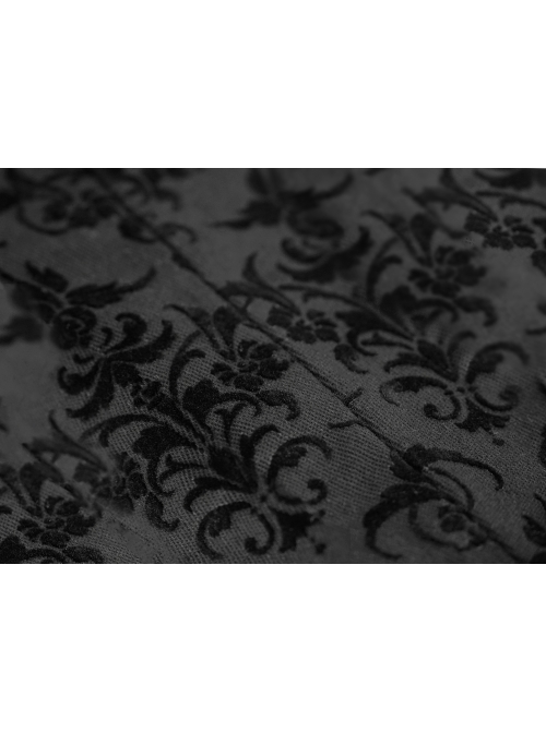 Side Buttons Side Flocking Lace-Up Rivet Black Twill Gothic Pants