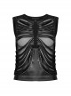 Personalized Black Laminated Splicing See Through Mesh Front Chest Cut Skinny Punk Style Sleeveless Vest