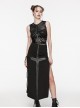 Personalized Black Laminated Splicing See Through Mesh Front Chest Cut Skinny Punk Style Sleeveless Vest