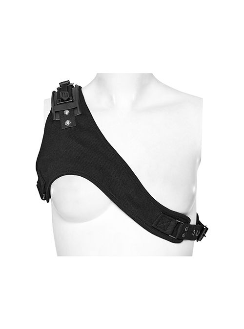 Handsome Black Micro Elastic Twill With Plastic Shoulder Pads And Punk Style Adjustable Harness
