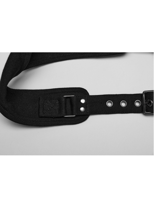 Handsome Black Micro Elastic Twill With Plastic Shoulder Pads And Punk Style Adjustable Harness