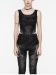 Sexy Black Printed High Cut Mesh Side Mesh Punk Style Daily Slim Vest