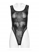 Sexy Black Printed High Cut Mesh Side Mesh Punk Style Daily Slim Vest