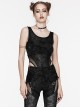 Sexy Black Printed High Cut Mesh Side Mesh Punk Style Daily Slim Vest