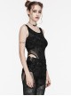 Sexy Black Printed High Cut Mesh Side Mesh Punk Style Daily Slim Vest