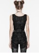Sexy Black Printed High Cut Mesh Side Mesh Punk Style Daily Slim Vest
