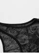 Sexy Black Printed High Cut Mesh Side Mesh Punk Style Daily Slim Vest