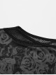 Sexy Black Printed High Cut Mesh Side Mesh Punk Style Daily Slim Vest