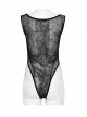Sexy Black Printed High Cut Mesh Side Mesh Punk Style Daily Slim Vest