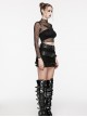 Black Sexy Patterned Mesh With Butterfly Embroidery On The Chest Gothic Style See Through Long Sleeved T-Shirt
