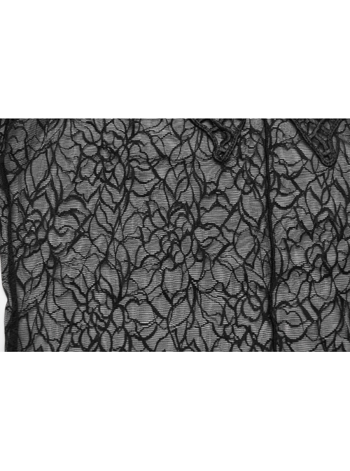 Black Sexy Patterned Mesh With Butterfly Embroidery On The Chest Gothic Style See Through Long Sleeved T-Shirt