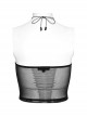 See Through Black Sexy Mesh Patchwork Rib Embroidery Applique Decorative Gothic Style Halter Vest